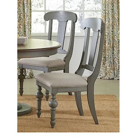 Transitional Slat Dining Chair with Upholstered Seat